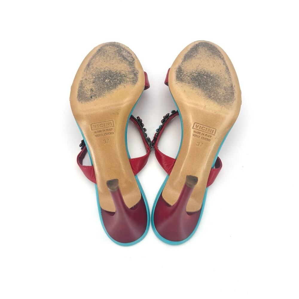 Vintage Giuseppe Zanotti Red Turquoise Floral Embellished Mules Sandals  37 - Picture 11 of 12